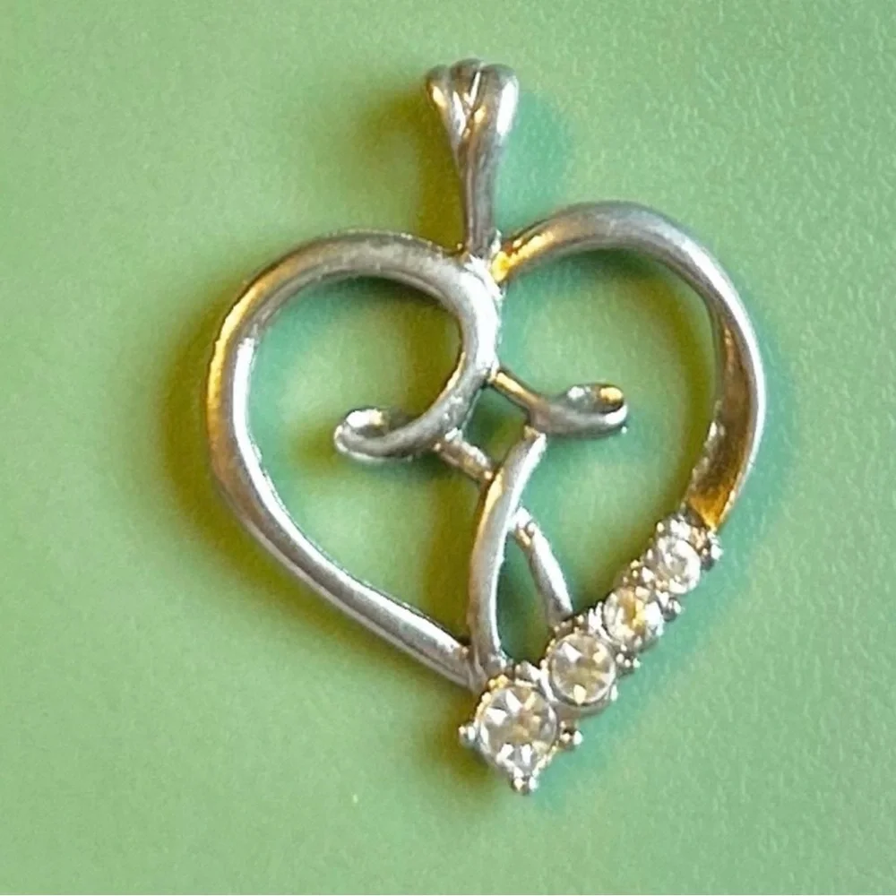 April Birthstones Heart & Cross Silver Pendant Signed CAMCO Vintage Jewelry